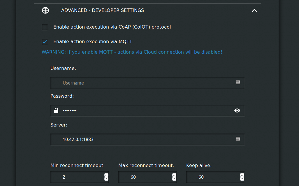 Shelly One MQTT configuration