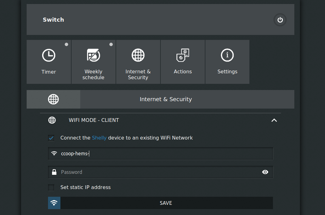 Set Shelly One WiFi to client mode